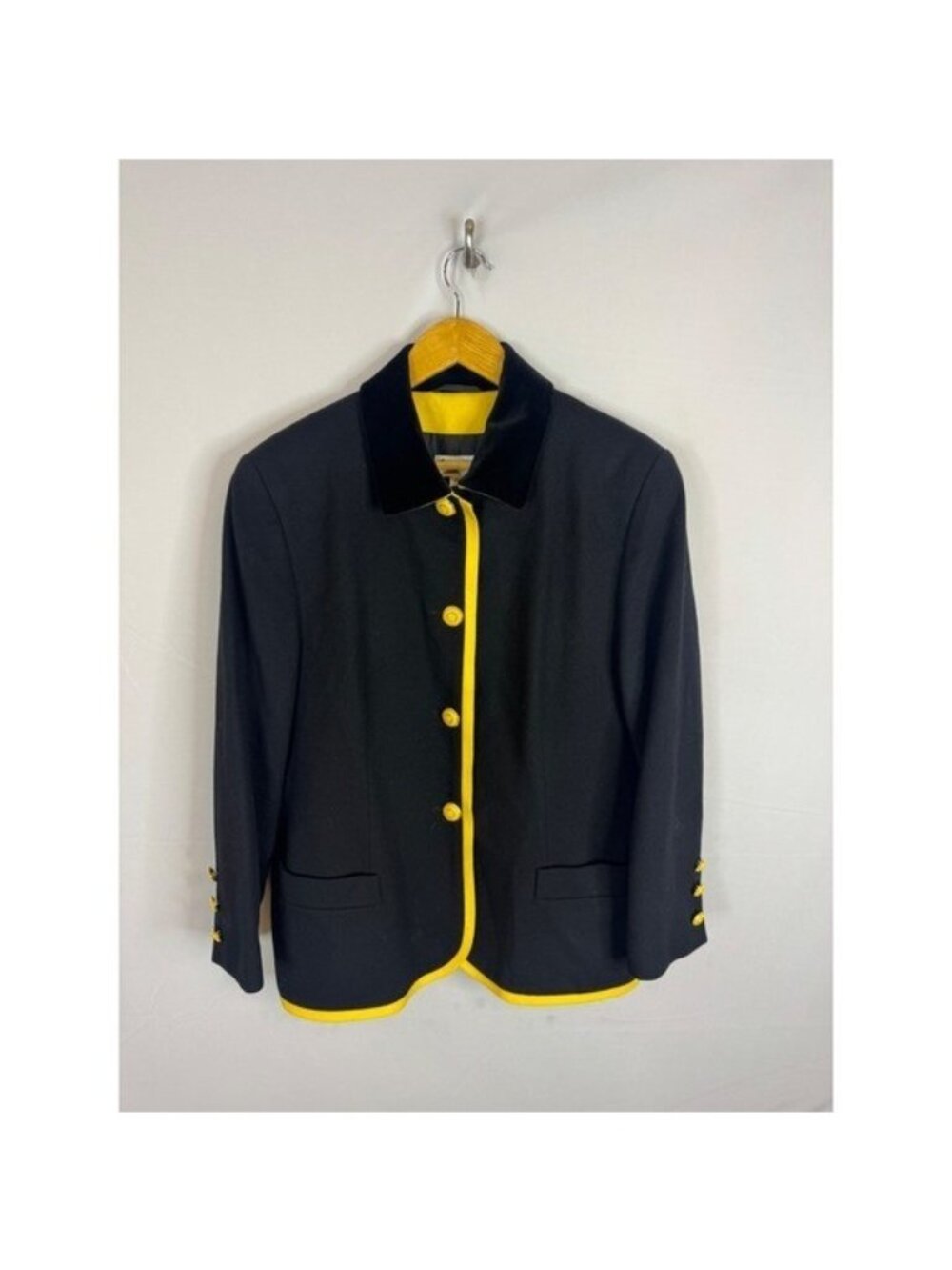 Antonette Vintage Geelong Lambswool Jacket Black Yellow Velvet Collar Germany L